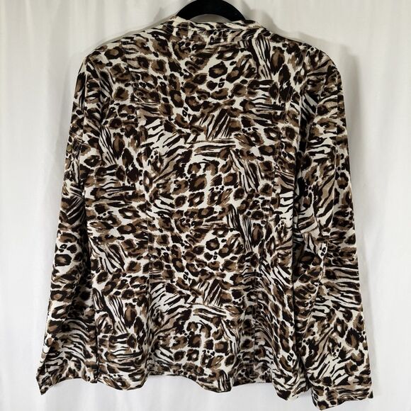 Zenergy Chico's Jacket Women's Large Cheetah Print Full Zip Snap Pockets - Picture 10 of 13